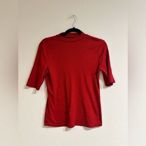 A New Day Red Ribbed Shirt, Size M - Soft & Stretchy with 1/4 Sleeves